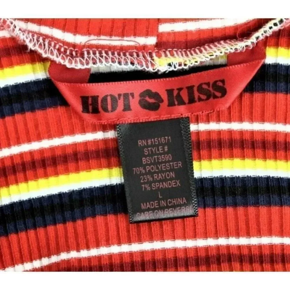 Halter Top Cropped Sleeveless Ribbed Knit Pullover Striped Orange Juniors LG